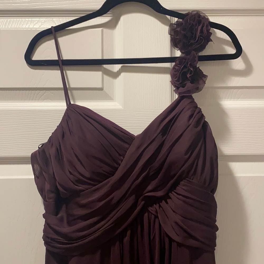 Wine Colored Prom Dress with Flower Strap Detail